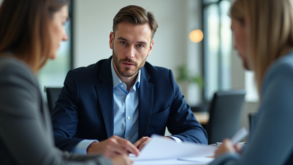 Риэлтор обсуждает условия сделки с клиентом в офисе агентства