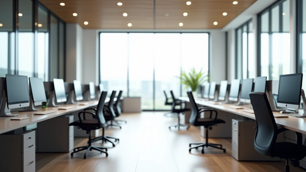 Современный офис риэлторского агентства с логотипом и информационными материалами