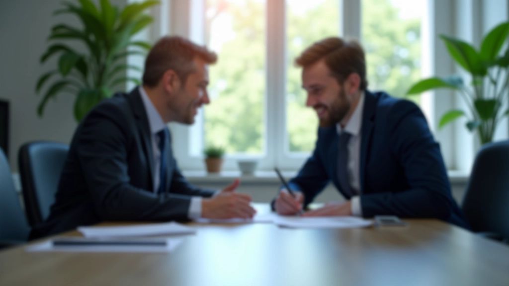 Агент показывает документы и условия контракта клиентам в переговорной комнате